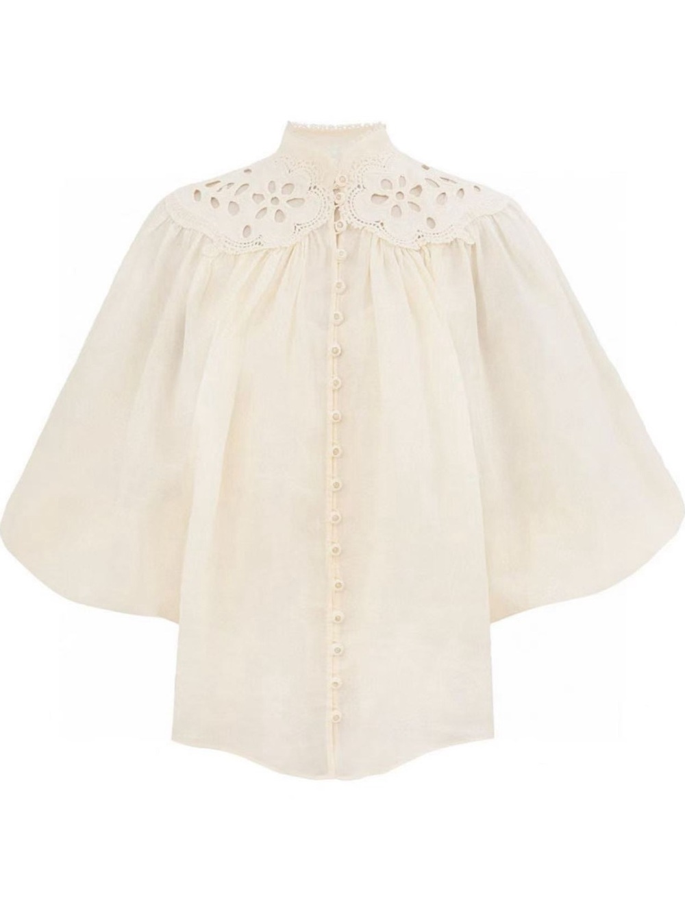 Women's Cream Eyelet Collar Button-Front Blouse